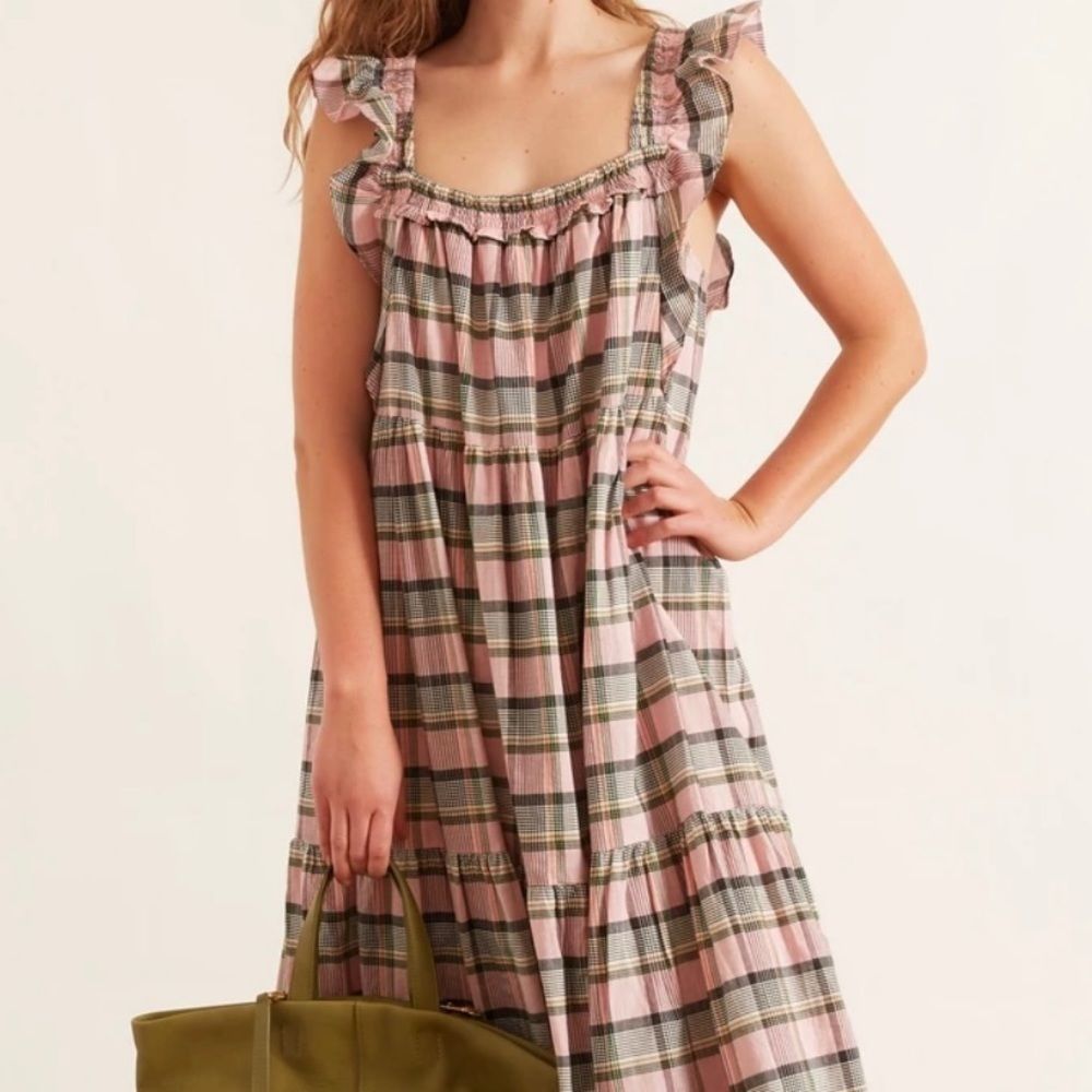 Apiece Apart Ossetia Tiered Plaid Dress in Madras